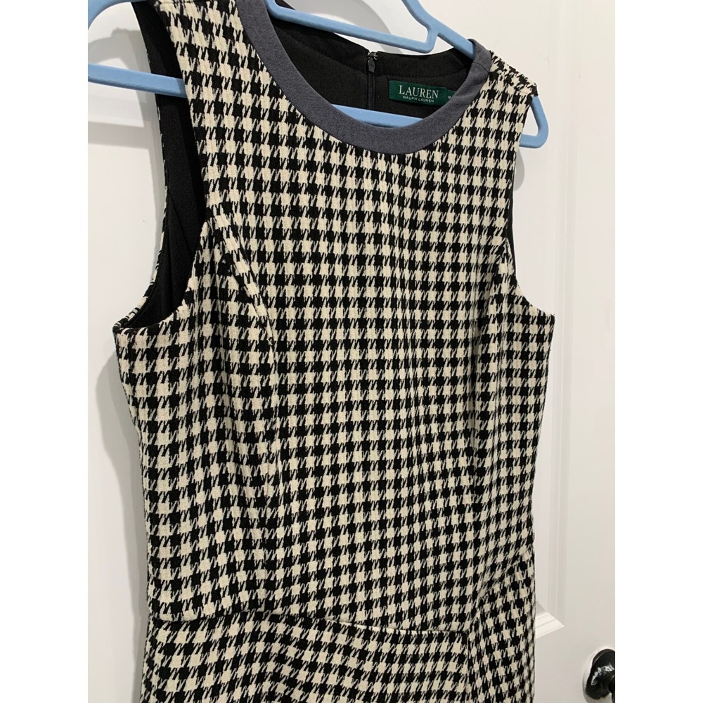 Lauren Ralph Lauren Houndstooth Sleeveless Sheath Dress Black White Size 10 - Picture 3 of 4